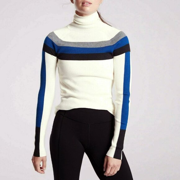 Like New Athleta Brookshire Merino Blend Colorblock Stripe Sweater White XS - Picture 1 of 7